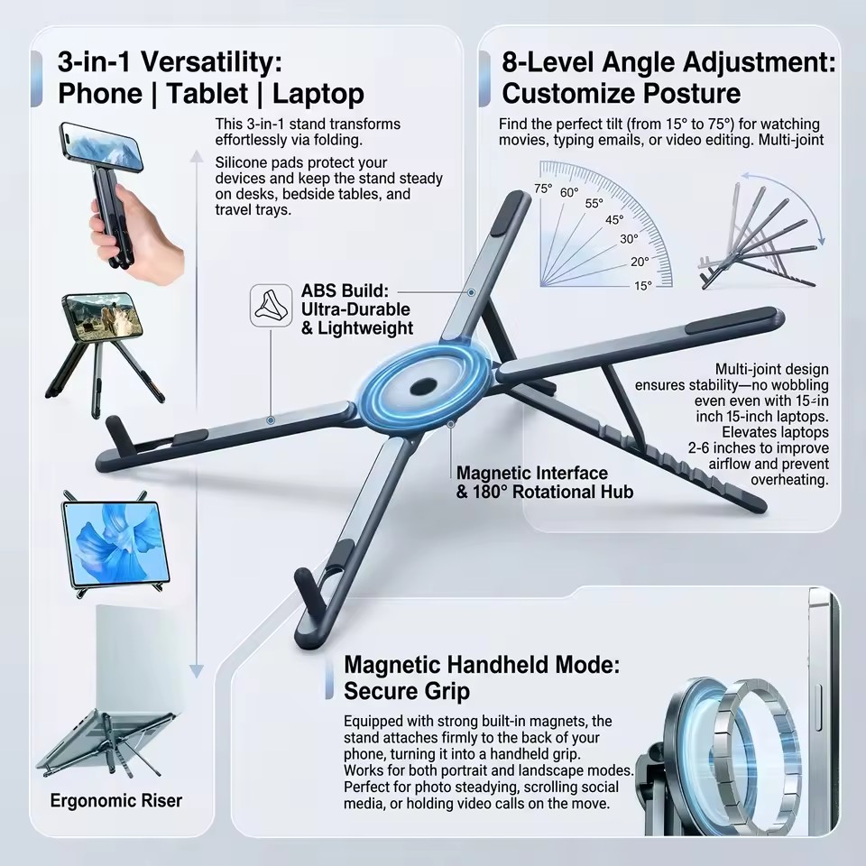 Laptop Stand - 휴대용 자석식 휴대폰 거치대 & 셀카봉
