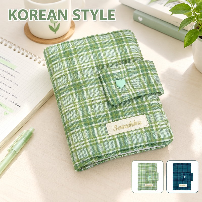 Laptop Sleeve - 녹색과 흰색 격자무늬가 있는 수제 제본용