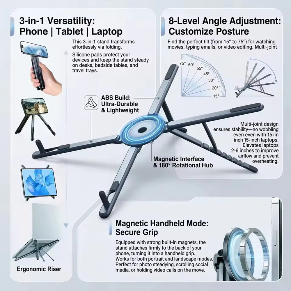 Laptop Stand - 휴대용 자석식 휴대폰 거치대 & 셀카봉