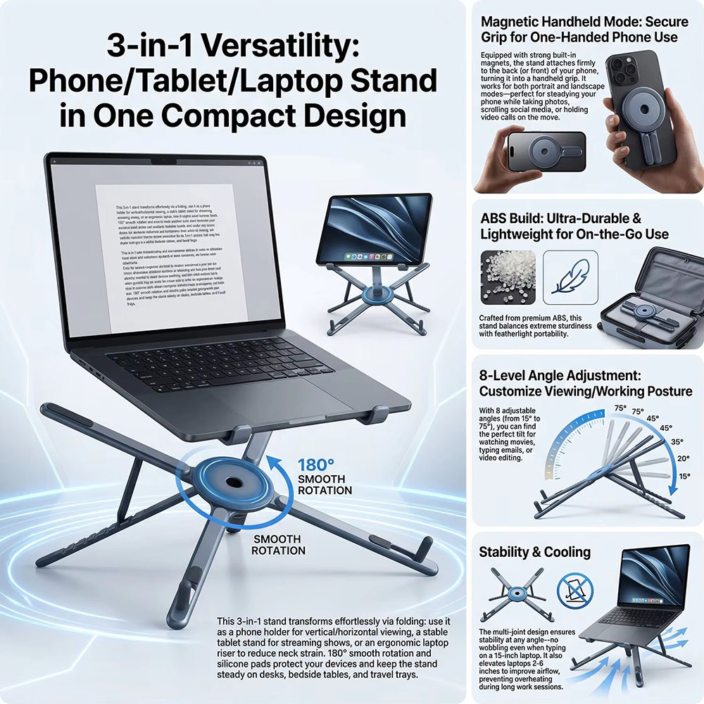 휴대용 자석식 휴대폰 거치대 & 셀카봉 3-in-1 접 - Laptop Stand 리뷰 및 가격
